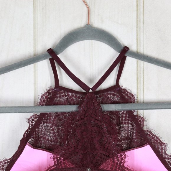 Victorias Secret Pink Purple Floral Lace Racer Back Push Up Bralette Size S - Picture 5 of 10